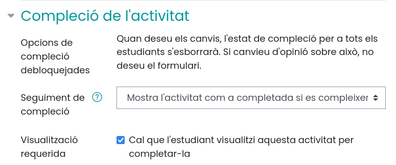 Criteris Compleció Moodle